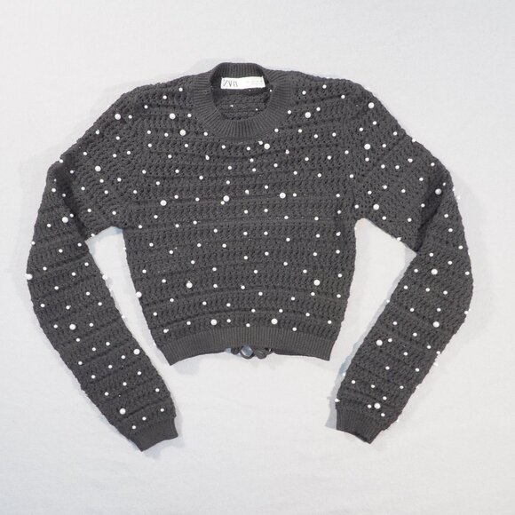 Zara Sweater Womens Large Black Open Back Crop Mock Belly Coquette Fairy Goth - Picture 1 of 9